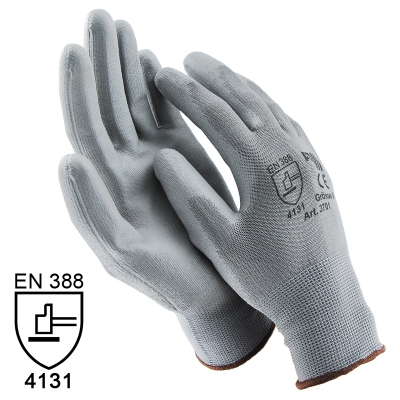 Nylon Handschuhe Arbeitshandschuhe mit PU Beschichtung EN388 - Art. 3701 Grau - Gr. 8 / M - 1 Paar - 0
