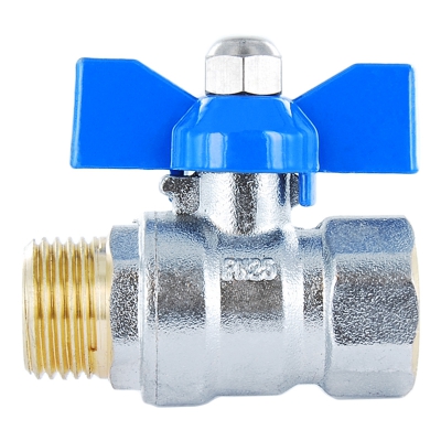 #4 Messing Kugelhahn 2 teilig mit blauem Flügelgriff - AG/IG - voller Durchgang - PN 25 - 1/4