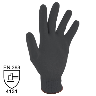 Nylon Handschuhe Arbeitshandschuhe mit PU Beschichtung EN388 - Art. 3702 Schwarz - Gr. 8 / M - 1 Paar - 1