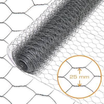 Indutec 6eck Geflecht - ANTHRAZIT - MW: 25mm - B: 1000mm - 25m Rolle - 0